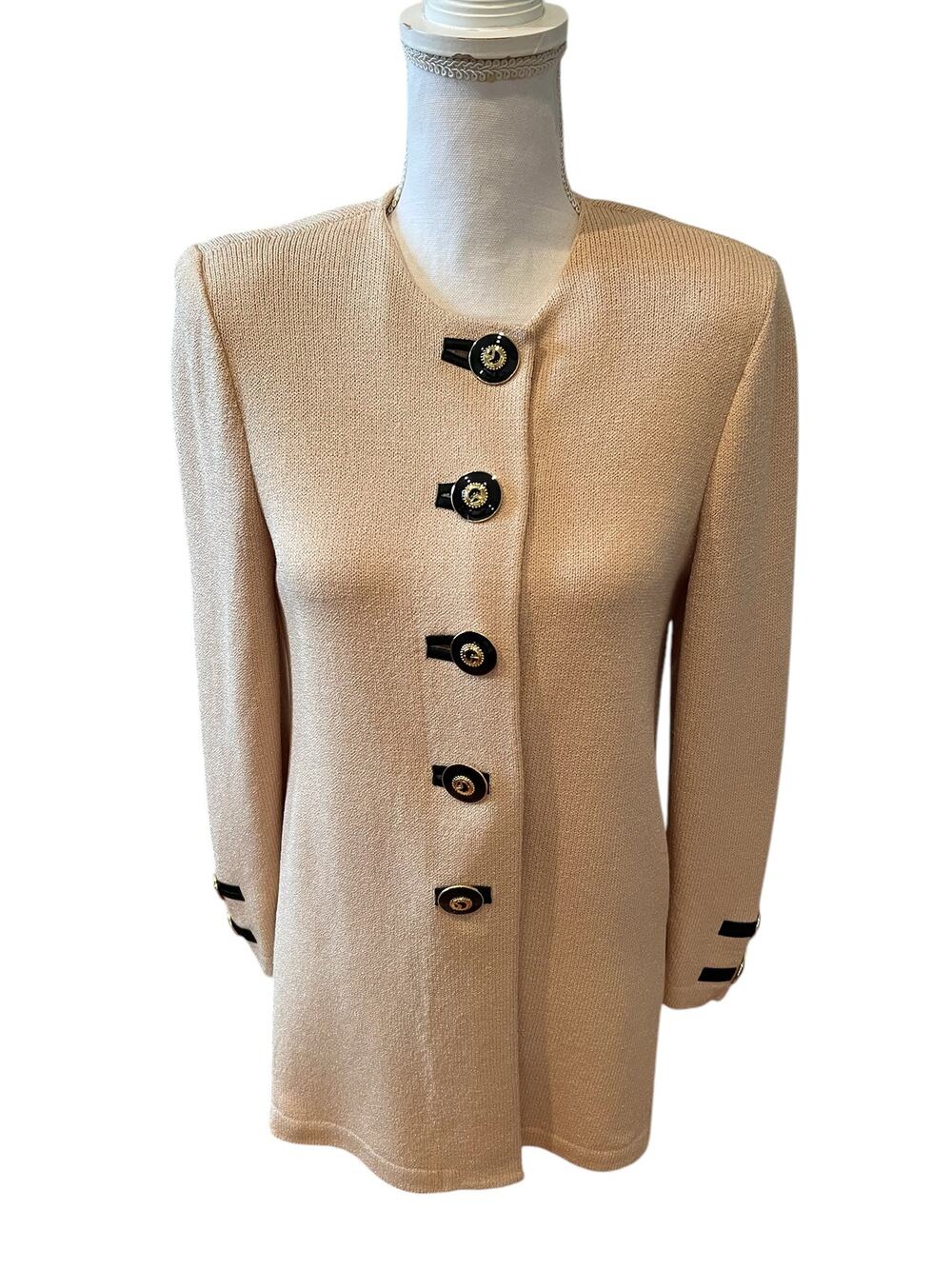 St John Collection Santana Knit Classic Enamel Button Blazer Beige P